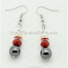 Fashion Hematite Red Crystal Beads Earring, perles de hématite et boucles d&#39;oreilles en argent couleur boucles d&#39;oreilles hematite 2pcs / set